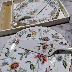 Cake plate & server 10" two sets Buckingham pattern